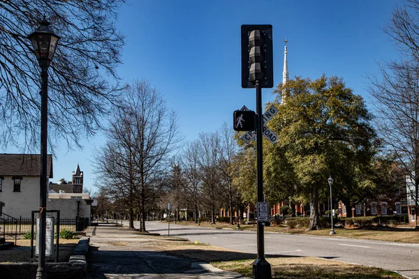 Augusta Usa 2021 Empty Downtown Augusta Streets Light Posts Clear — Stock Photo, Image
