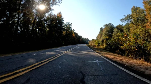 Burke County Usa Pov Driving Country Low Ground Herfstseizoen Zon — Stockfoto