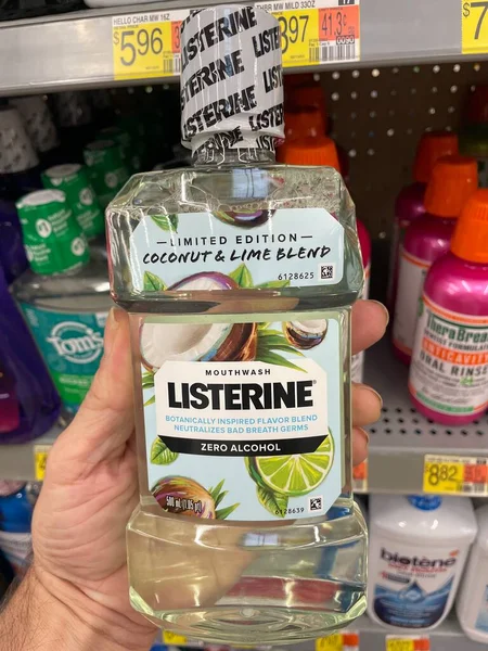 stock image Grovetown, Ga USA - 11 03 22: Walmart retail store oral care Listerine coconut lime