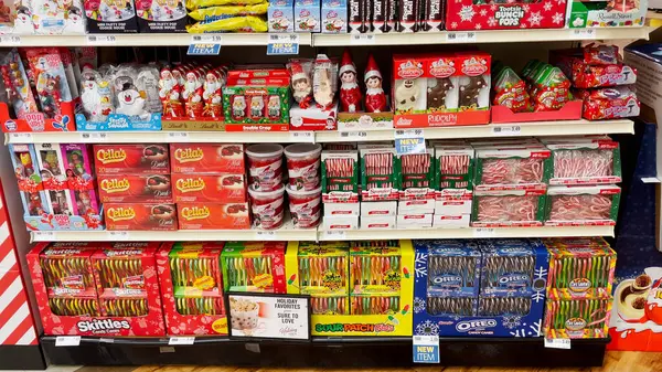 stock image Grovetown, Ga USA - 11 05 2021: Food Lion grocery store 2021 holiday candy and stocking stuffer display