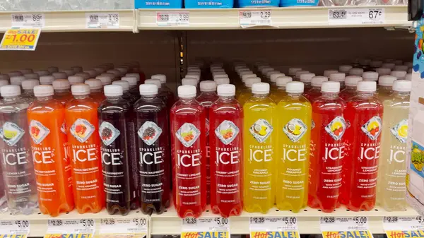 stock image Grovetown, Ga USA - 03 16 2022: Food Lion grocery store pan Sparkling ICE drink variety on a shelf
