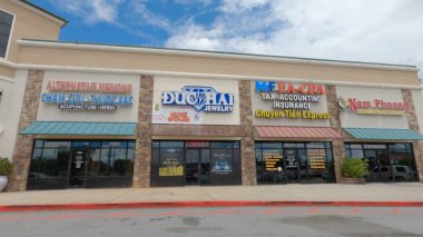 Norcross, Ga USA - 07 29 20: Jimmy Carter BLVD Hong Kong ethnic retail strip mall covid 2020 clipart