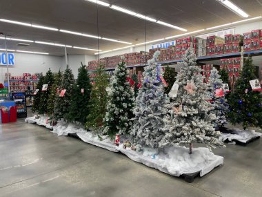 Lakeland, Fla USA - 10 29: Walmart süper merkez Tatil ağaçları ve dekorasyonu