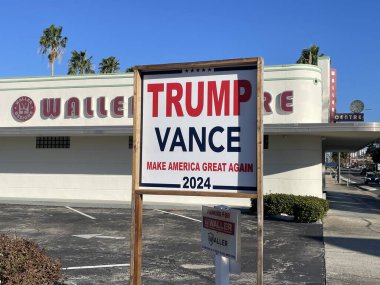 Lakeland, Fla USA - 10 29 24: Trump and Vance election sign close up road side Florida Ave