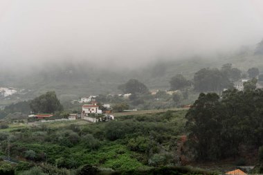 Sisli bir günde, Gran Canaria adalarının kırsalında bir ev. İspanya