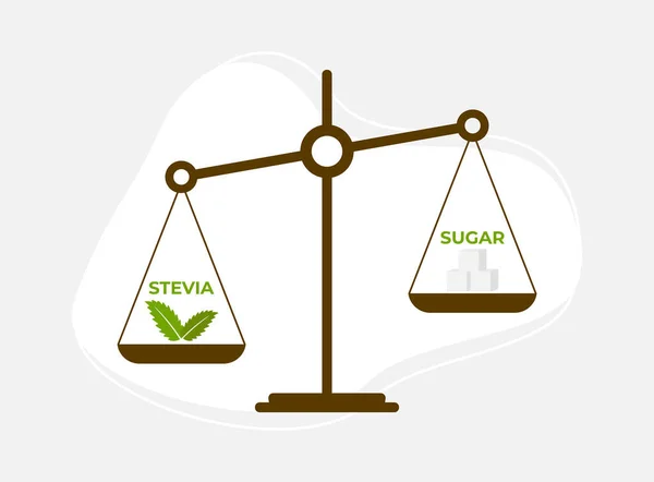 Daun Stevia Dan Gula Batu Pada Sisik Konsep Pilihan Ilustrasi - Stok Vektor