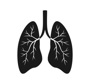 Beyaz arka planda siyah akciğer simgesi. Düz vektör illüstrasyonu
