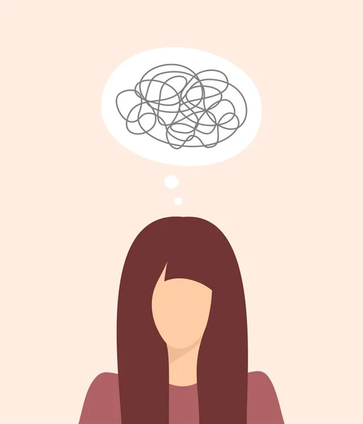 Young Woman Tangled Thoughts Flat Vector Illustration — Stock Vector