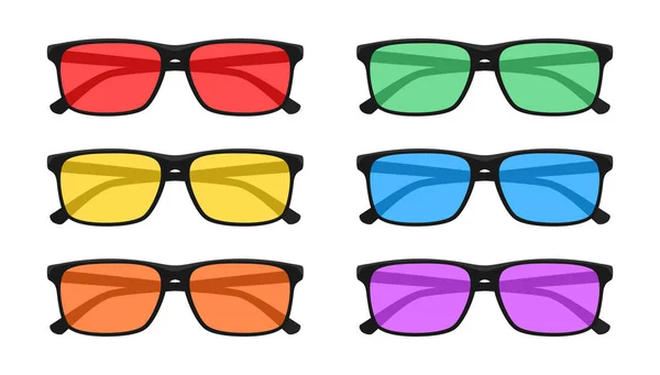 Zestaw Kolorowych Okularów Izolowanych Białym Tle Ilustracja Wektora Płaskiego — Wektor stockowy