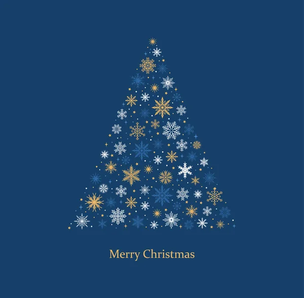 Weihnachtsbaum Aus Schneeflocken Auf Blauem Grund Weihnachtsgrußkarte Vorhanden Vektorillustration — Stockvektor