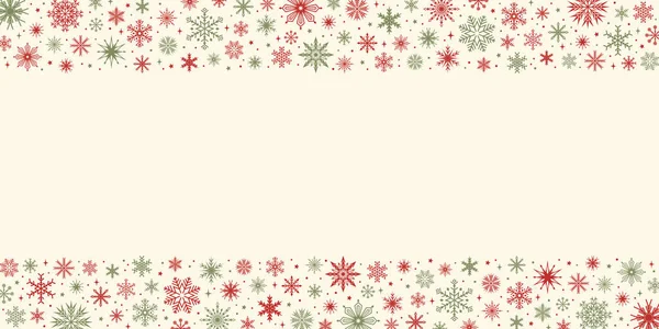 Weihnachtsrahmen Mit Roten Und Grünen Schneeflocken Und Kopierraum Auf Beigem — Stockvektor