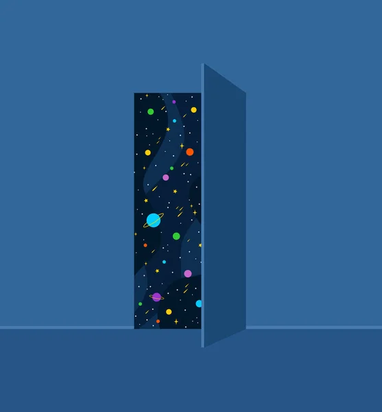 星の宇宙への扉を開く 平面ベクトル図 — ストックベクタ
