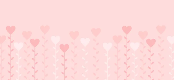 Növény Szárak Szív Virágok Rózsaszín Háttér Valentin Napi Plakát Lapos — Stock Vector