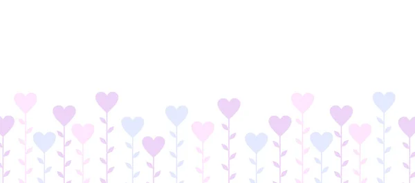 紫色和粉红色的茎与心脏在白色的背景 情人节的横幅 平面矢量图解 — 图库矢量图片