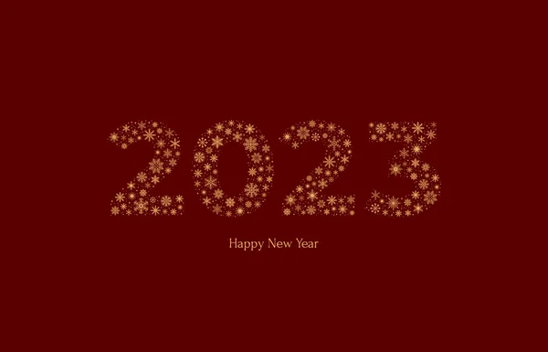 Nieuwjaarskaart Nummer 2023 Gemaakt Van Gouden Sneeuwvlokken Een Bordeaux Achtergrond — Stockvector