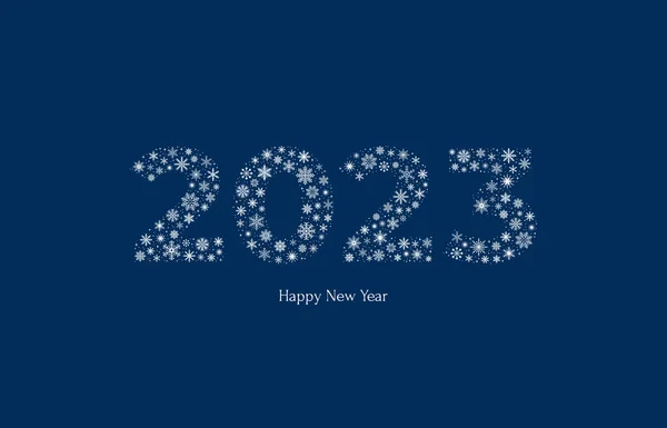 Nieuwjaarskaart Nummer 2023 Gemaakt Van Witte Sneeuwvlokken Een Blauwe Achtergrond — Stockvector