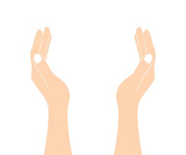 Female hands raised up isolated on a white background. Flat vector illustration