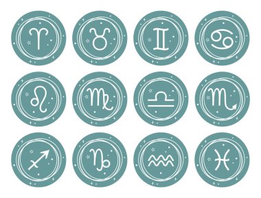 Vector set of green and white zodiac signs isolated on a white background