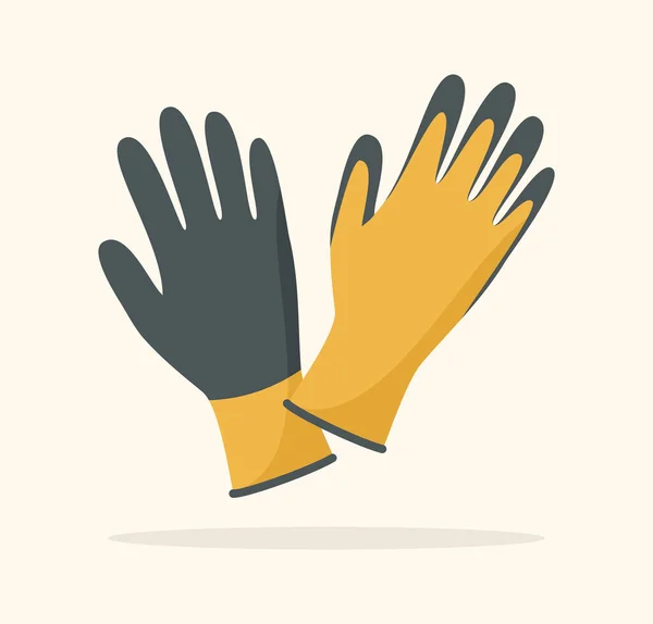 Protective Rubber Garden Gloves Yellow Gray Colors Flat Vector Illustration — Stock Vector
