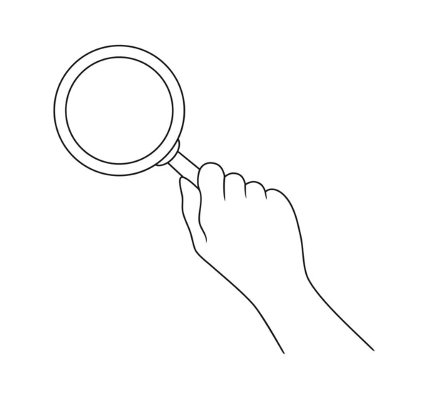 Hand Holding Magnifying Glass Vector Illustration Line Art Style — Stock Vector