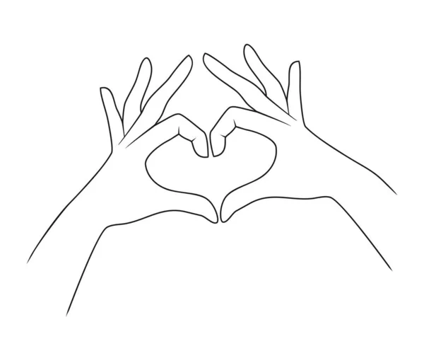 Дві Руки Показують Знак Серця Білому Тлі Векторні Ілюстрації Лінійному — стоковий вектор