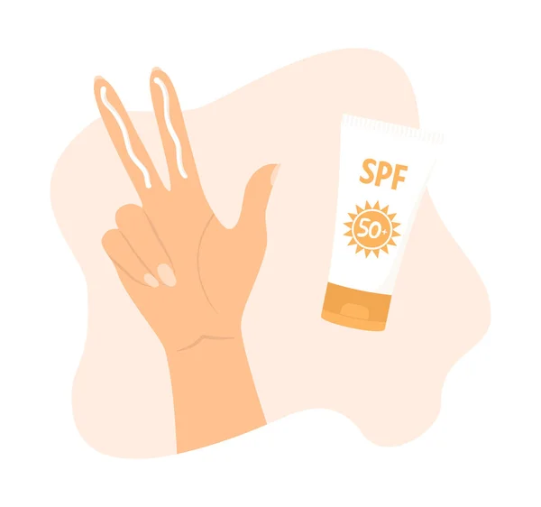 Hand Cream Fingers Tube Sunscreen Instructions Using Sunblock Face Flat — Stock Vector