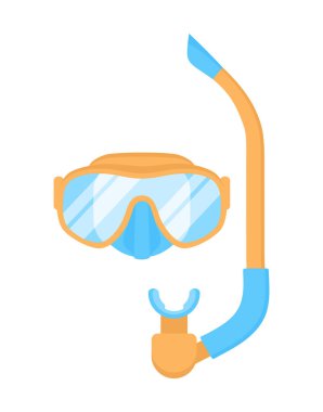 Dalış maskesi ve şnorkel beyaz bir arka planda izole edilmiş. Düz biçimli vektör illüstrasyonu