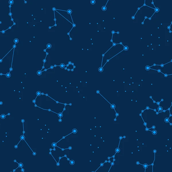 Бесшовный Рисунок Зодиакальными Созвездиями Темно Синем Фоне Векторная Иллюстрация Плоском — стоковый вектор