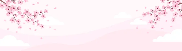 Cadre Fleur Cerisier Rose Sur Fond Rose Pastel Avec Espace — Image vectorielle