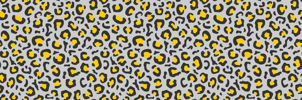Nahtloser Leopardenprint Schwarz Und Gelb Auf Grauem Hintergrund Flache Vektorabbildung — Stockvektor