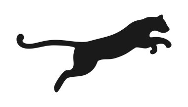 Beyaz arka planda sıçrayan bir leoparın siyah silüeti. Vektör illüstrasyonu