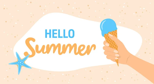 Der Hand Halten Sie Eis Ein Hallo Sommer Und Seesterne — Stockvektor