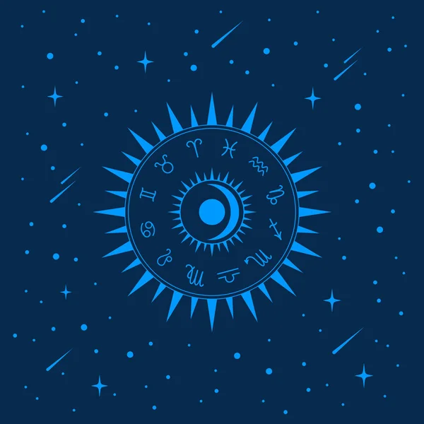 Μπλε Ζωδιακός Κύκλος Σκοτεινό Αστρικό Διαστημικό Υπόβαθρο Εικονογράφηση Διανύσματος — Διανυσματικό Αρχείο