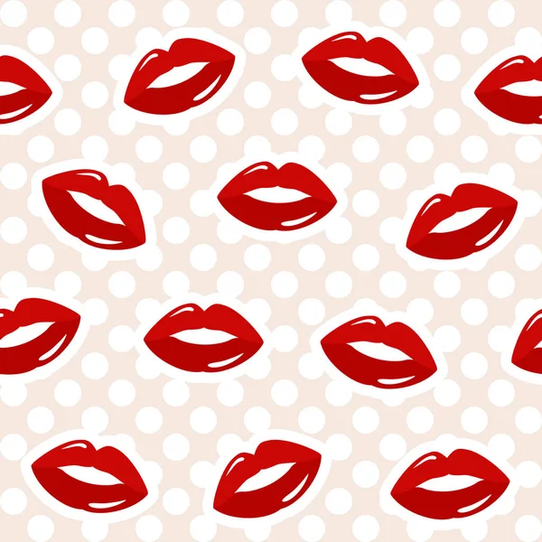 Απρόσκοπτη Μοτίβο Κόκκινα Χείλη Μπεζ Πουά Φόντο Εικονογράφηση Διάνυσμα Επίπεδο — Διανυσματικό Αρχείο