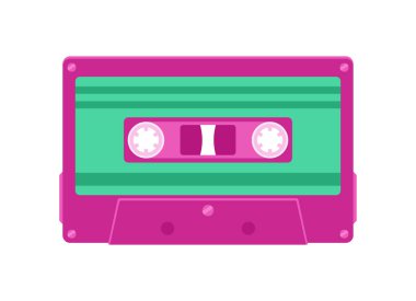 Plastik pembe ve yeşil retro ses kaseti beyaz arka planda izole edilmiş. Düz vektör illüstrasyonu
