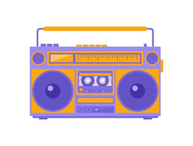 Mor ve turuncu retro boombox beyaz arka planda izole edilmiş. Düz vektör illüstrasyonu
