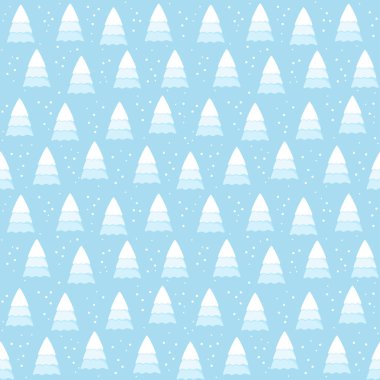 Noel ağaçlarıyla kusursuz mavi bir desen. Düz vektör illüstrasyonu
