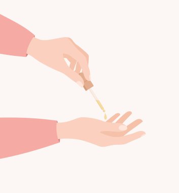 İki kadın eli ve yüz serumu. Düz vektör illüstrasyonu