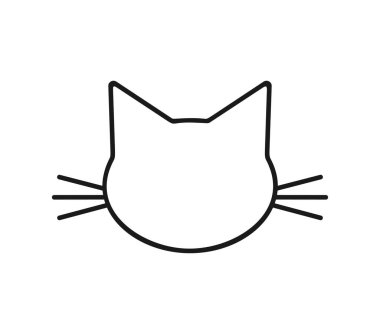 Beyaz arkaplandaki siyah kedi yüz çizimi simgesi, vektör illüstrasyonu