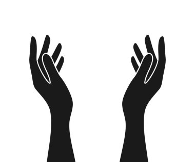 Avuç içleri birbirine dönük, beyaz arkaplanda soyutlanmış iki ellinin siyah siluetleri.