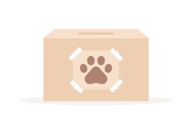 Üzerinde pençe izi olan, beyaz arka planda izole edilmiş bir hayvan yardım kutusu. Düz vektör illüstrasyonu