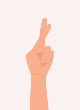 İşaret ve orta parmakları çapraz ile el, iyi şanslar jesti ya da sahte vaatler ve batıl inanç işareti. Düz vektör illüstrasyonu