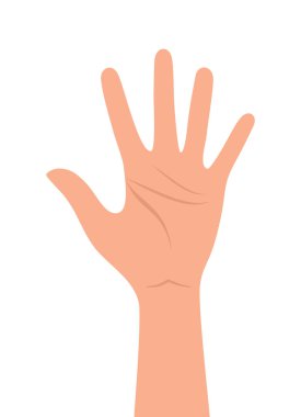 İnsan eli, beyaz arka planda izole edilmiş parmakları olan beş numarayı gösteriyor. Düz vektör illüstrasyonu