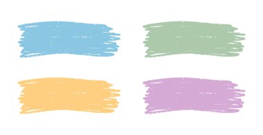 Beyaz arkaplan, düz vektör illüstrasyonunda izole edilmiş renkli el fırçası vuruşları kümesi