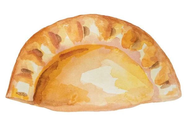 Tarte Caucasuan Illustration Aquarelle Isolée Produits Boulangerie Nourriture Savoureuse Dessinée — Photo