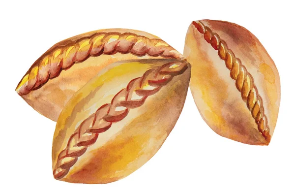 러시아나 우크라 Ukrainian Pie 수채화 상품등을 손으로 맛있는 디자인 카드와 — 스톡 사진