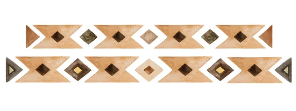Watercolor Tribal Geometric Elements Patterns Isolated Illustration Earthy Colors Brown — Stok fotoğraf