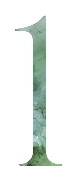 Krickenkrautgrün Nummer Mit Aquarell Spritzern Isolierte Illustration Handgemalte Nummer Eins — Stockfoto