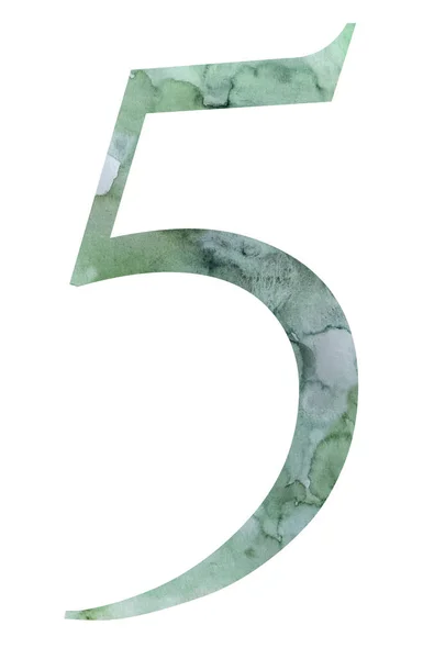 Teal Groen Nummer Met Aquarel Splatters Geïsoleerde Illustratie Hand Geschilderd — Stockfoto
