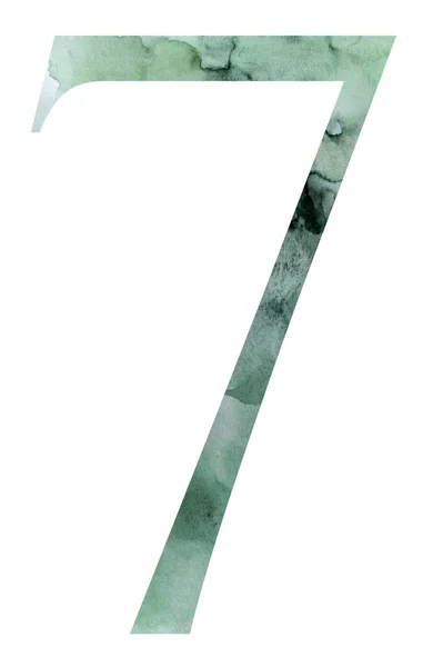 Teal Grön Nummer Med Akvarell Stänk Isolerad Illustration Handmålade Nummer — Stockfoto